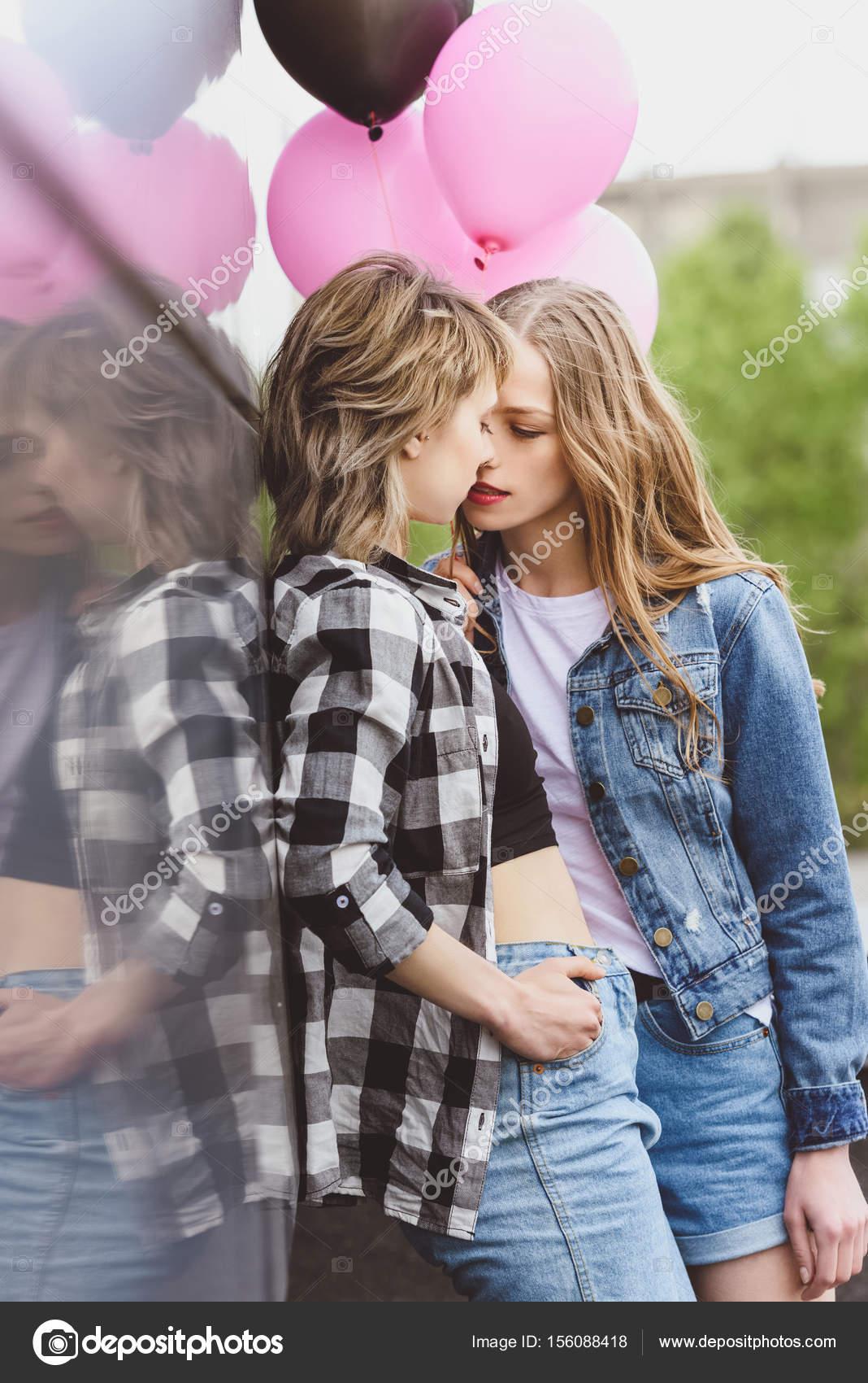 Kiss lesbian outdoor