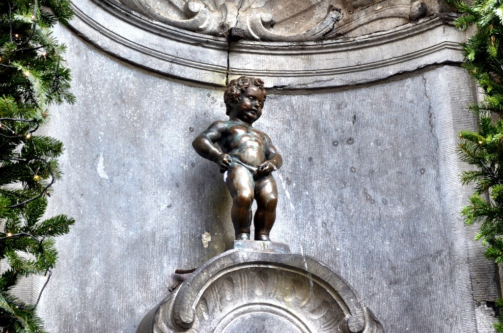 Boy peeing fountain