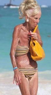 Skinny old woman bikini