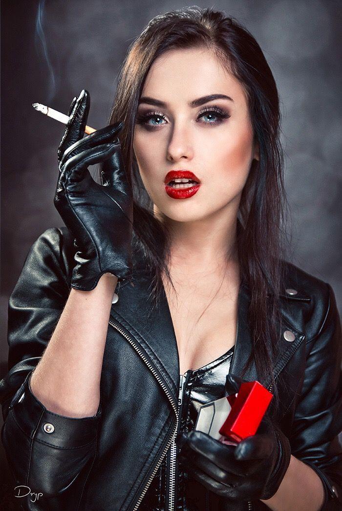 Elbow fetish gloves leather length smoking photo