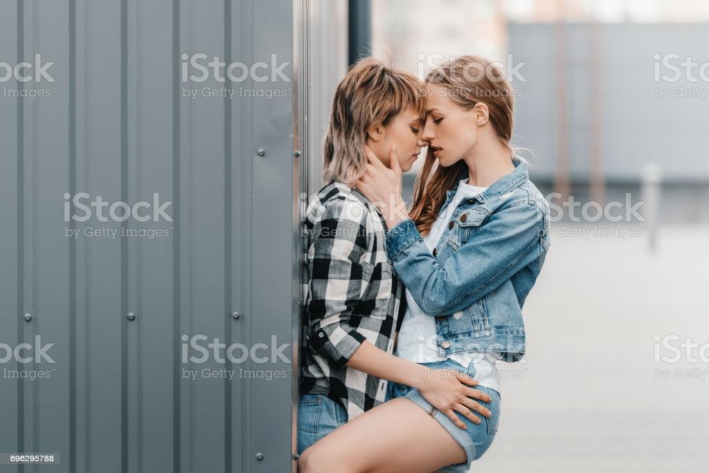 Kiss lesbian outdoor